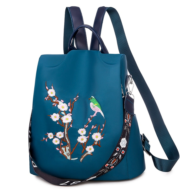 Sac à Dos Convertible Bandoulière Femme Fleurs bleus  