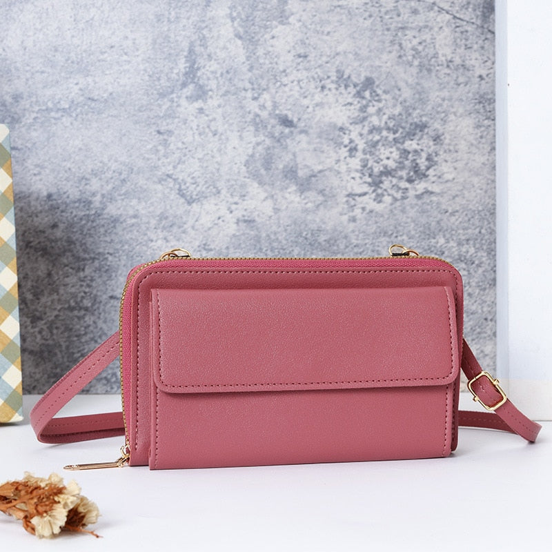 Pochette Cuir Bandoulière Femme Rose foncé  