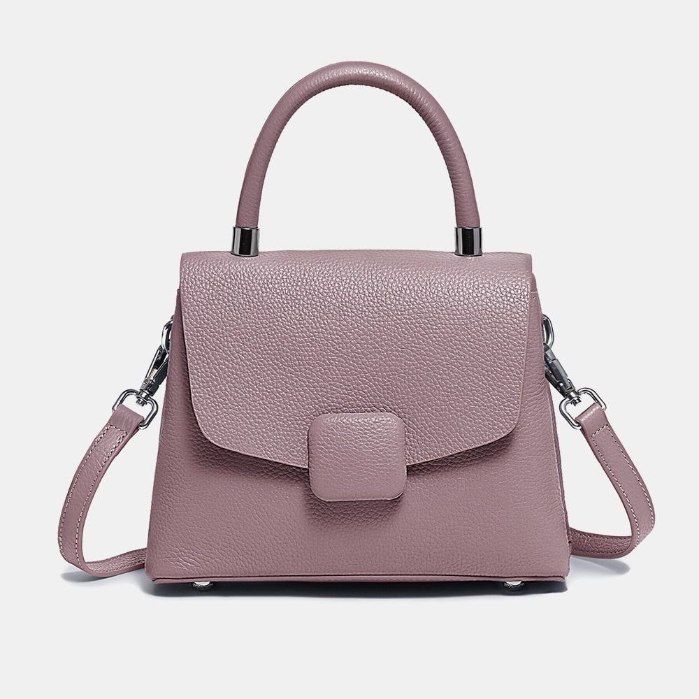 Sac à Bandoulière en Cuir Grainé Rose  