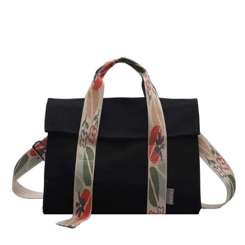 Sac Besace Toile Femme Noir coloré 31x24x16cm 