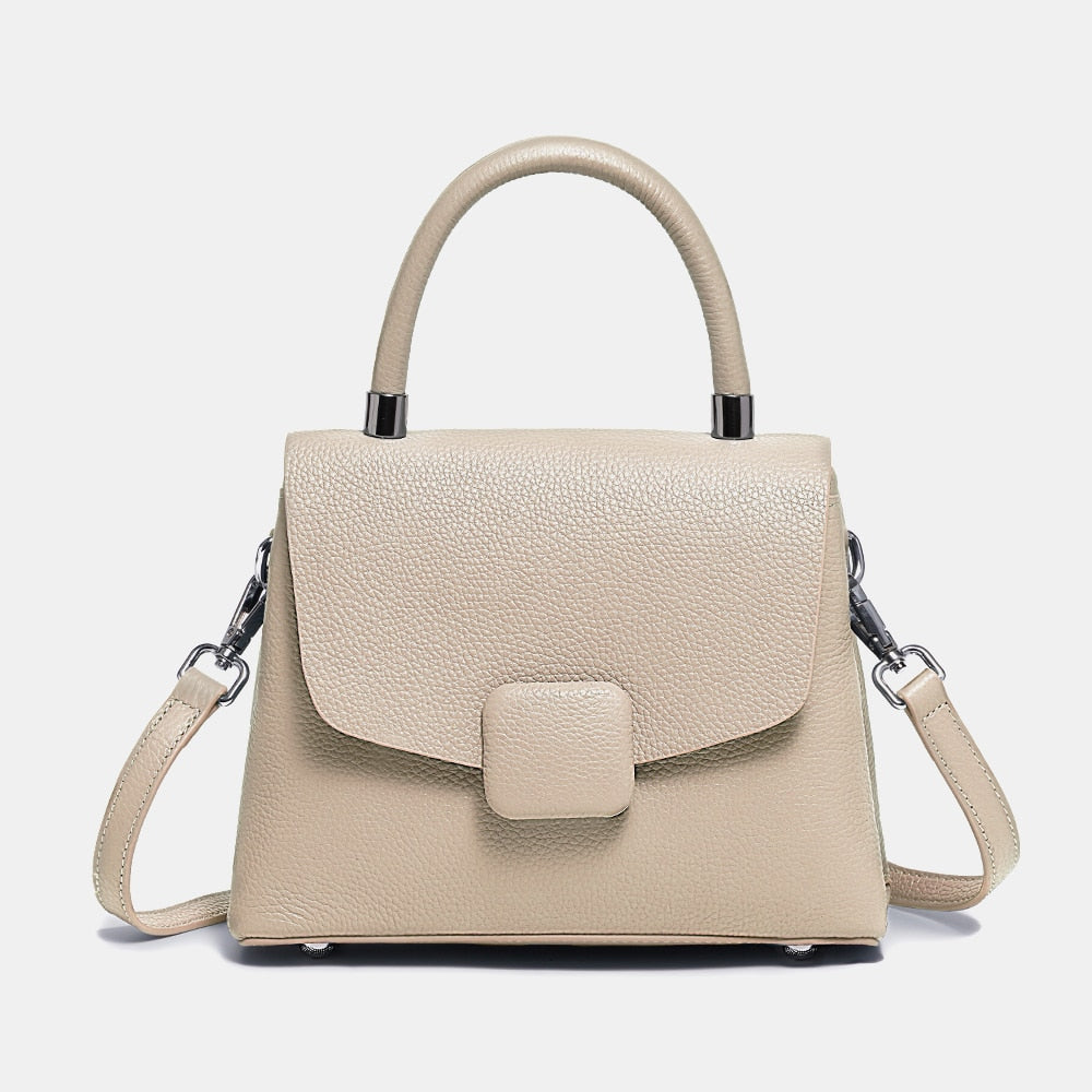 Sac à Bandoulière en Cuir Grainé Beige  